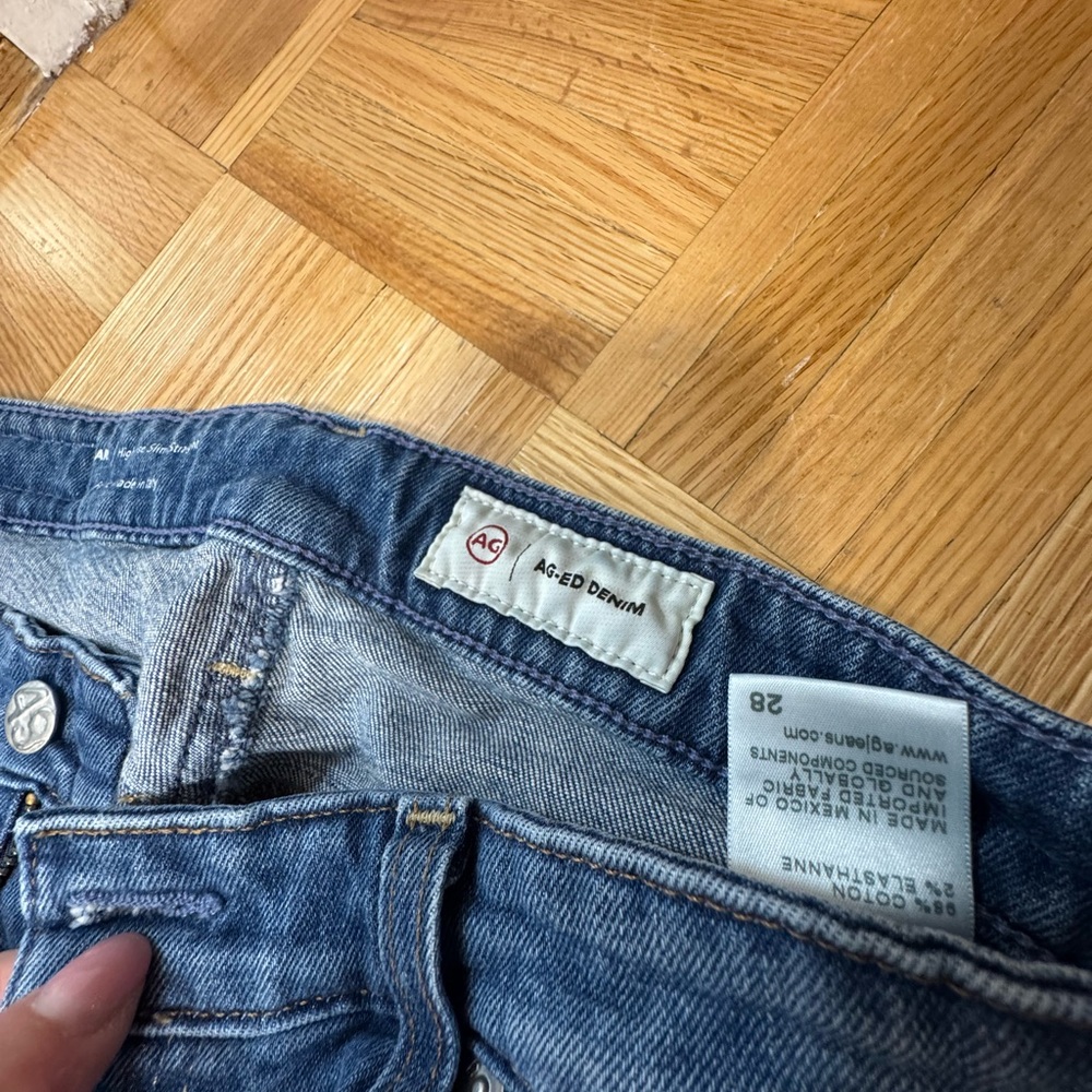 AG Adriano Goldschmied Blue Denim Jeans High Rise Slim Straight